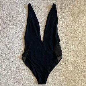Plunging Mesh Cutout Bodysuit